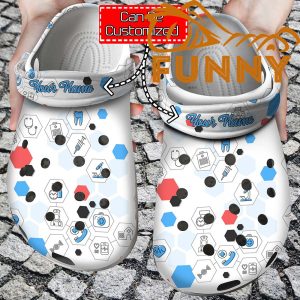 Custom Medicine Line Hexagons White Crocs Classic Clog