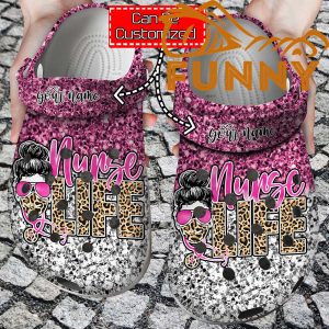 Personalized Nurse Life Face Leopard Gliiter Crocs