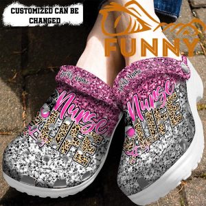 Personalized Nurse Life Face Leopard Gliiter Crocs 2