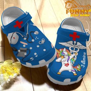 Personalized Scrubs For Nurses And Unicorn Blue Crocs