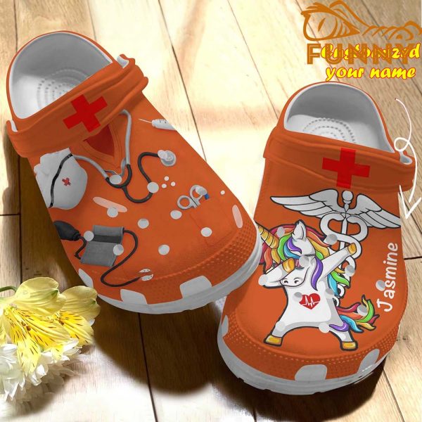 Personalized Scrubs For Nurses And Unicorn Orange Crocs