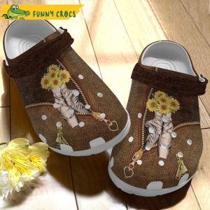 Ballet Shoes Sunflowers Leather Zipper Floral Crocs