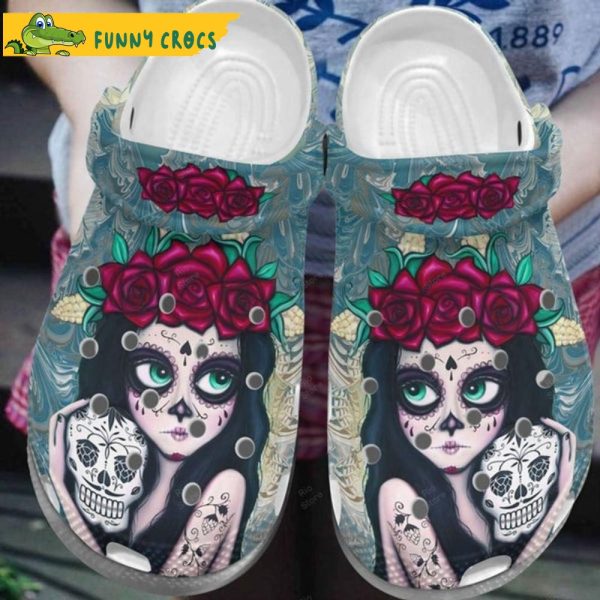 Beautiful Girl Flower Sugar Skull Floral Crocs