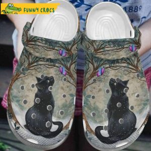 Black Cat Lovers Butterflies Funny Crocs