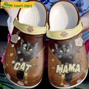 Black Cat Mama Leather Zipper Pattern Crocs