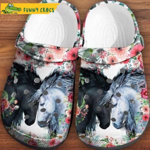 Black White Horse Floral Crocs