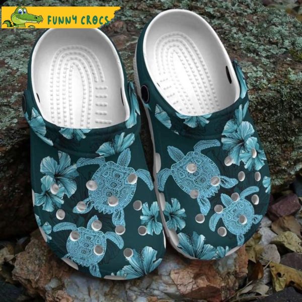 Blue Sea Turtle With Blue Floral Crocs