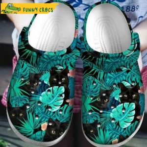 Blue Tropical Leaves Happy National Black Cat Crocs