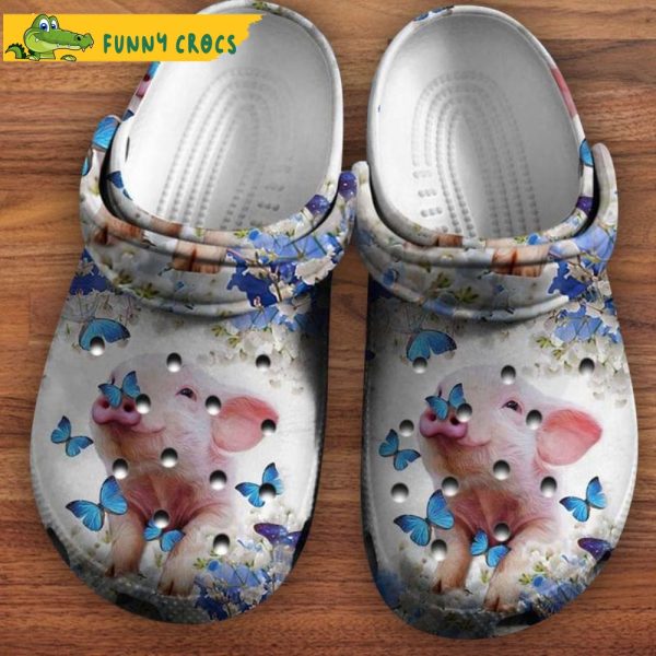 Cute Pig Flower Garden Blue Butterfly Crocs