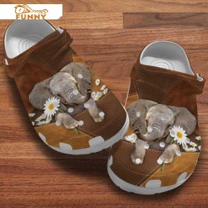 Elephant Daisy Flowers Leather Crocs