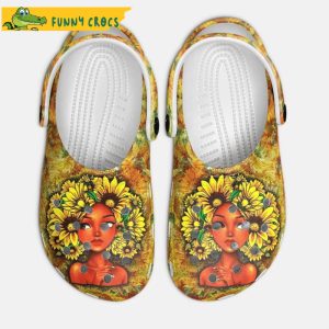 Floral American Afro Black Girl Sunflower Crocs