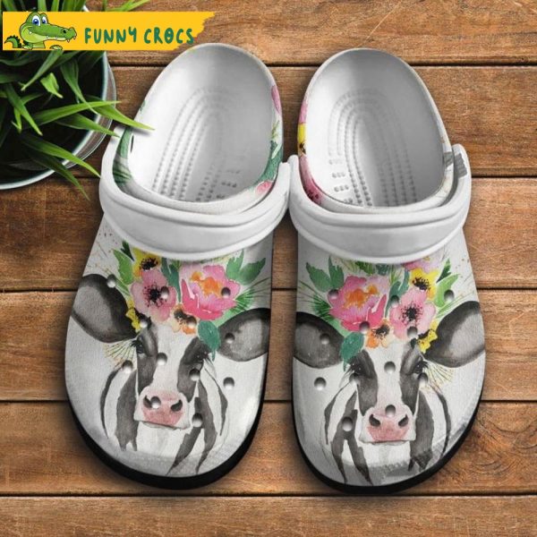 Floral Art Cow Crocs