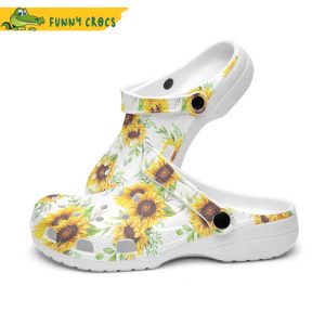 Floral Retro Groovy Vibes Peace Flowers Sunflowers White Background Crocs Clog Shoes 1