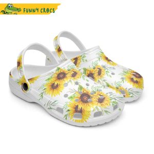 Floral Retro Groovy Vibes Peace Flowers Sunflowers White Background Crocs Clog Shoes 2