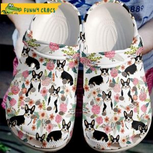 Funny Cartoon Corgi Dog With Pink Bloom Floral Crocs