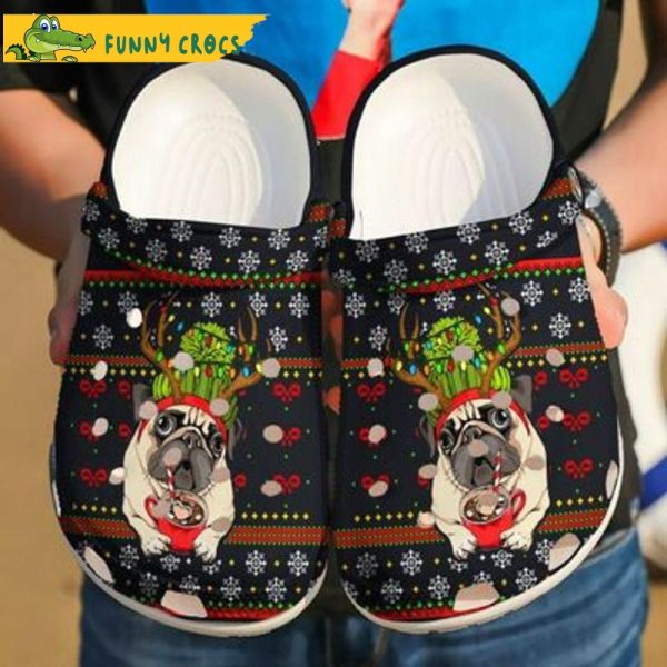 Funny Pug Reindeer Santa Dog Crocs