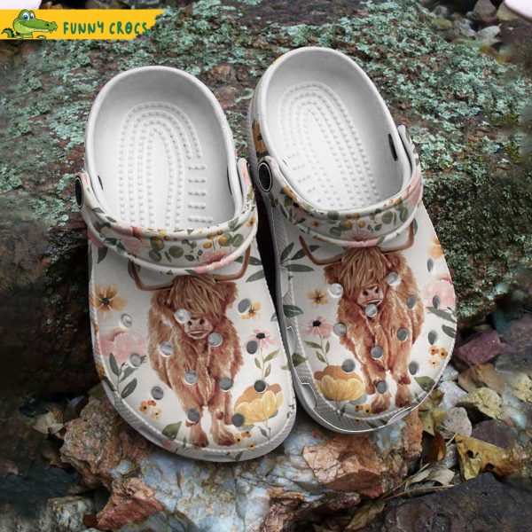 Highland Cow Floral Crocs Clog Shoes