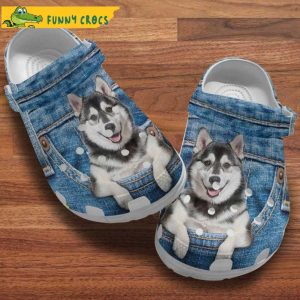 Husky Dog In Pocket Denim Pattern Crocs