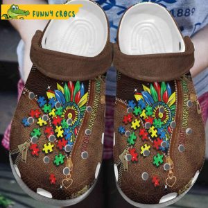 Love Leather Zip Autism Floral Crocs