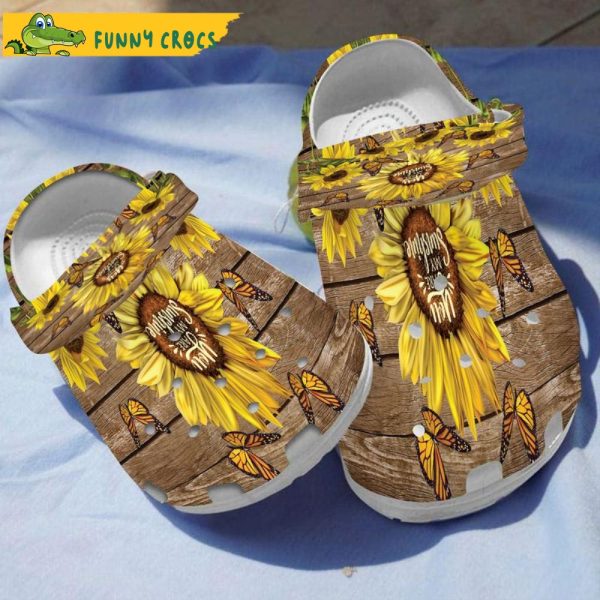 Sunflower Wood You Are My Sunshine Butterfly Crocs