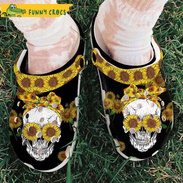 Beautiful Sunflower Skull Gifts Crocs Slippers