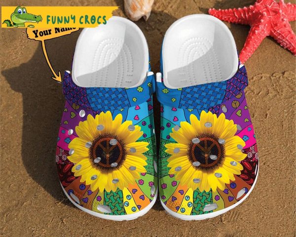 Custom Name Sunflower Colorful Hippie Crocs