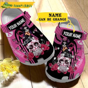 Customized Breast Cancer Awareness Sugar Skull Crocs 1