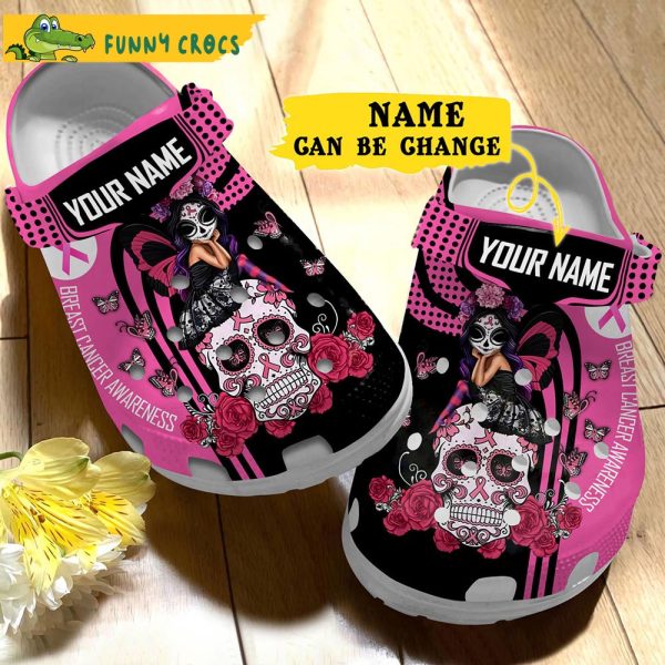 Customized Breast Cancer Awareness Sugar Skull Crocs