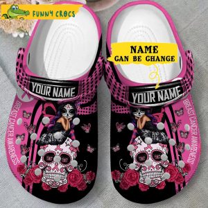 Customized Breast Cancer Awareness Sugar Skull Crocs 2