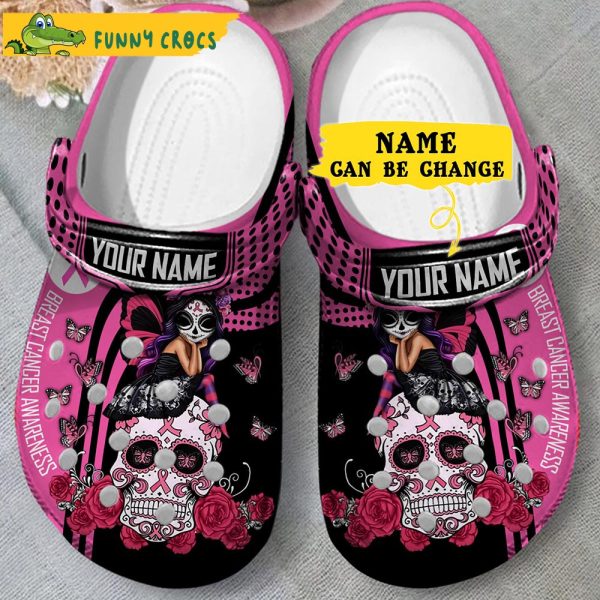 Customized Breast Cancer Awareness Sugar Skull Crocs