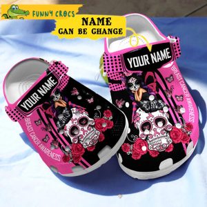 Customized Breast Cancer Awareness Sugar Skull Crocs 3