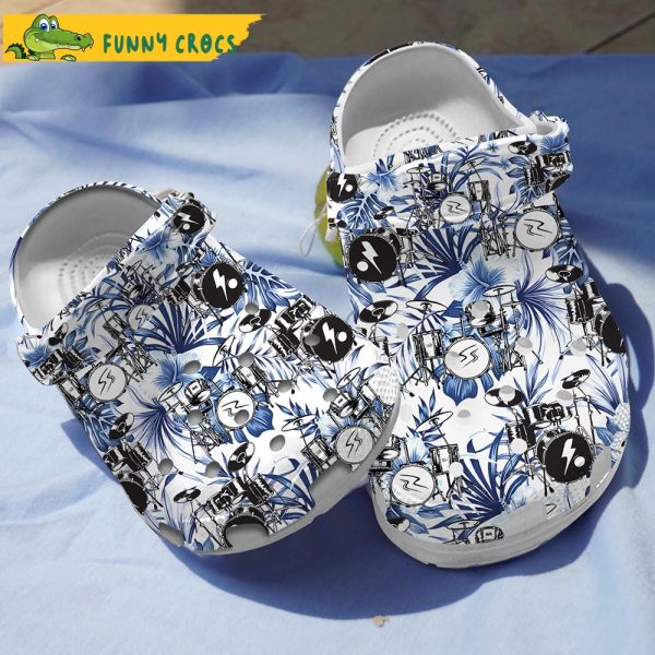 Floral Drum Set Music Crocs Clog Shoes