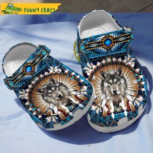 Funny Wolf Blue Native American Crocs