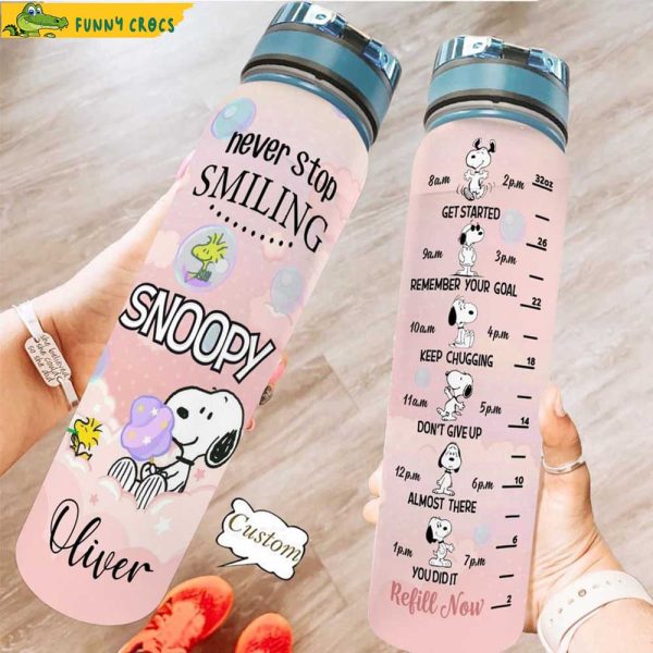 Never Stop Smiling Snoopy Water Tracker Bottle