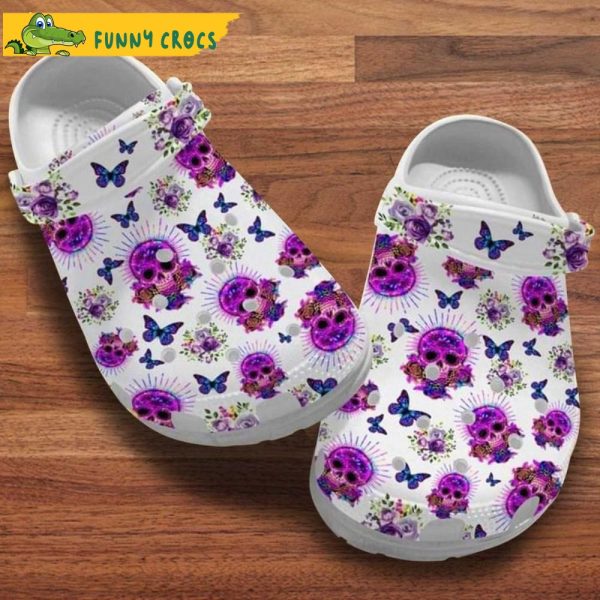 Purple Sugar Skulls And Butterfliess Bone Crocs