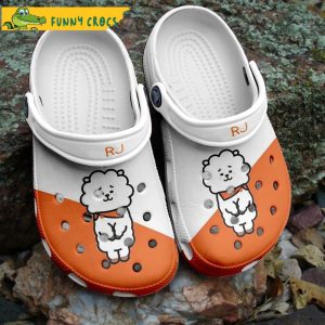 Rj White And Orange Bts Crocs Clog Shoes