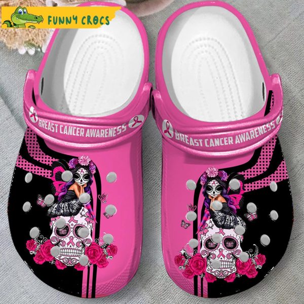 Skull Girl Breast Cancer Crocs Slippers