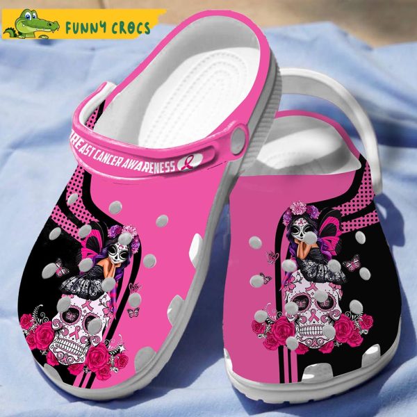 Skull Girl Breast Cancer Crocs Slippers