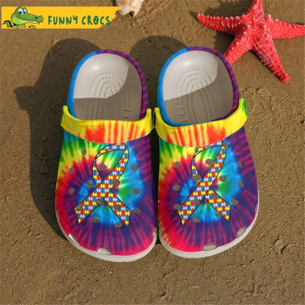 Autism Awareness Ribbon Tie Dye Crocs Clog Shoes