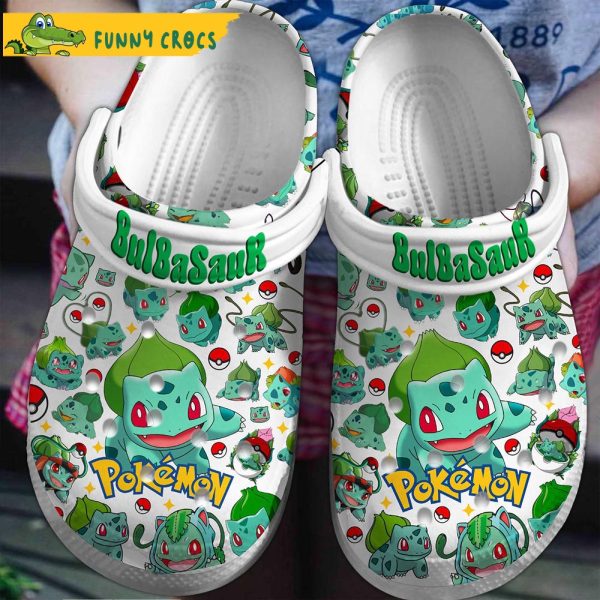 Bulbasaur Pattern White Crocs Clog Shoes