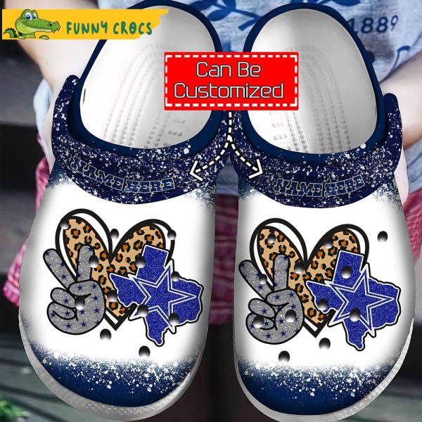 Customized Peace Love Dallas Cowboys Glitter Leopard Crocs Slippers