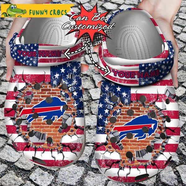 Football Personalized Bills American Flag Breaking Wall NFL Crocs