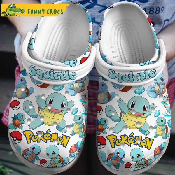 Squirtle Pattern Pokemon White Crocs Clog Shoes