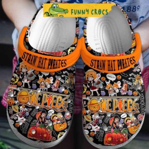 One Piece Straw Hat Pirates Pumpkin Halloween Crocs Shoes 3