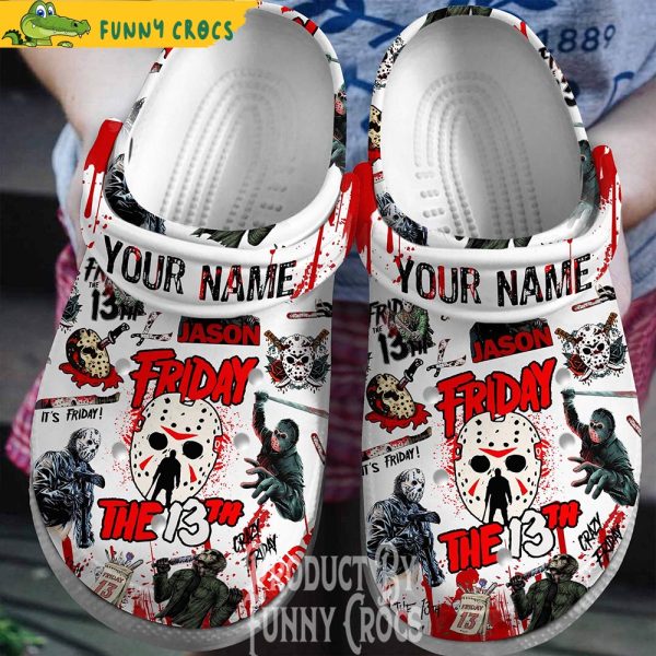 Personalized Halloween Friday The 13th White Crocs Clogs