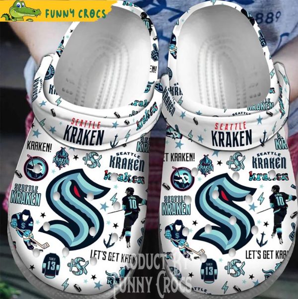 White Seattle Kraken Logo NHL Crocs Shoes