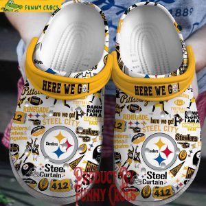 Here We Go Pittsburgh Steelers White Crocs 1