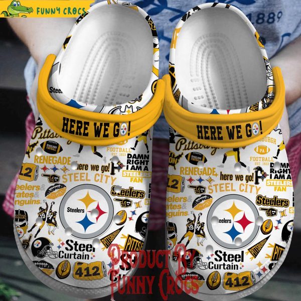 Here We Go Pittsburgh Steelers White Crocs