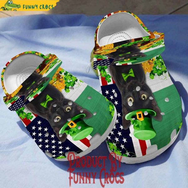 Saint Patrick’s Day Irish Black Cat Shamrock Funny Crocs Gifts For Cat Lovers