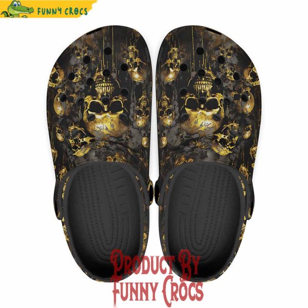 Colorful Dark Gold Zombie Skulls Crocs Shoes